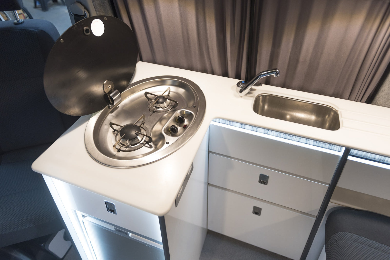 VW Campervan Conversion Wildworx Kitchen Gas Cooker Fridge