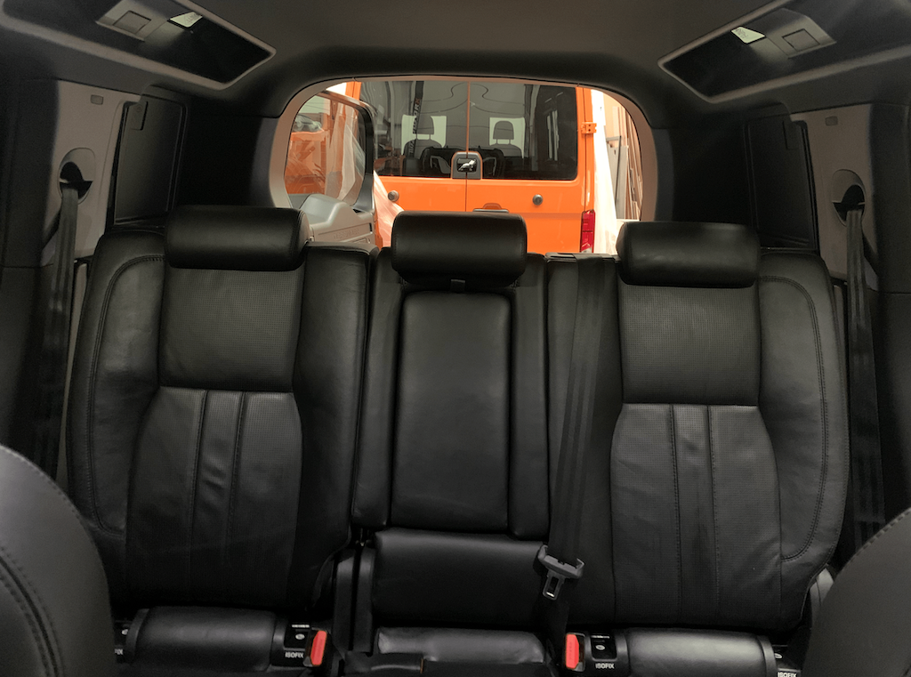 Defender 110 Rear Seat Commercial Conversion Land Rover Black Leather Seats