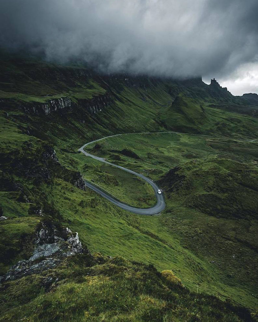 Campervan Climbing a remote road in Scotland